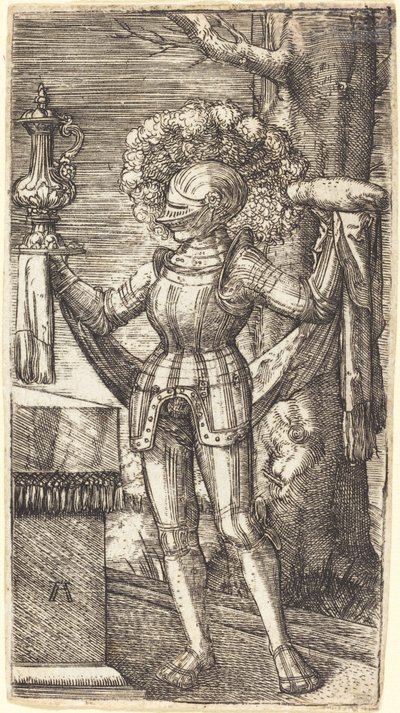 穿着盔甲的骑士与面包和酒 作者 阿尔布雷希特·阿尔特多夫（Albrecht Altdorfer）