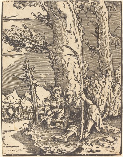 圣克里斯托弗坐在河岸边 作者 阿尔布雷希特·阿尔特多夫（Albrecht Altdorfer）