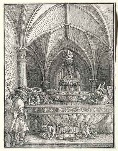 在喷泉旁飞往埃及的神圣家族c。 1520。 作者 阿尔布雷希特·阿尔特多夫（Albrecht Altdorfer）