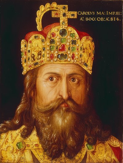 查理曼大帝与帝国王冠加冕的理想画像。纽伦堡，1517年 作者 阿尔布雷希特丢勒