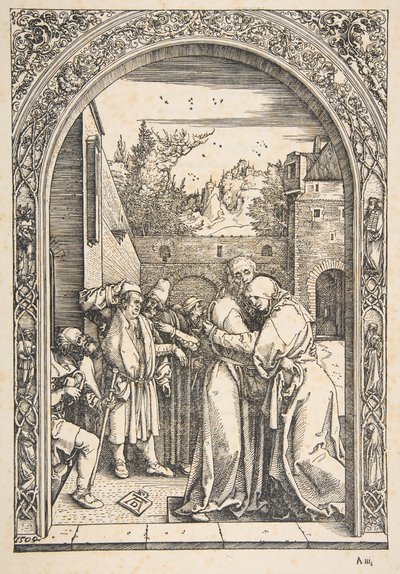 约阿希姆（Joachim）和安娜（Anna）在《金门大桥》上，摘自《处女的生活》， 1504。 作者 阿尔布雷希特丢勒