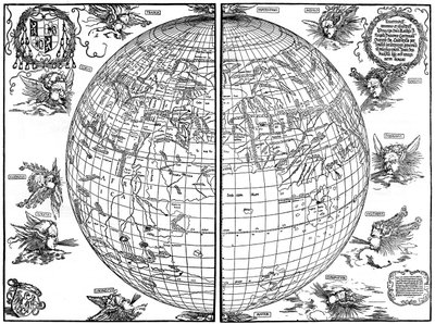 约翰内斯·斯塔比乌斯（Johannes Stabius）的世界地图，1515年，1936年 作者 阿尔布雷希特丢勒
