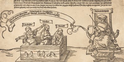 正义、真理和理性与坐着的法官和沉睡的虔诚在一起，可能是1526年。 作者 阿尔布雷希特丢勒