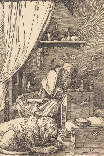 圣杰罗姆在他的牢房里，1511年。 作者 阿尔布雷希特丢勒