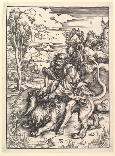 Samson Rending the Lion, ca. 1497-98. 作者 阿尔布雷希特丢勒