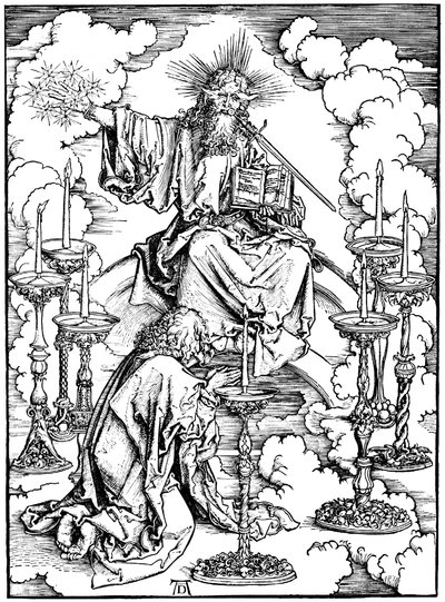 圣约翰对基督的异象和启示录中的七个烛台，c。 1497 作者 阿尔布雷希特丢勒