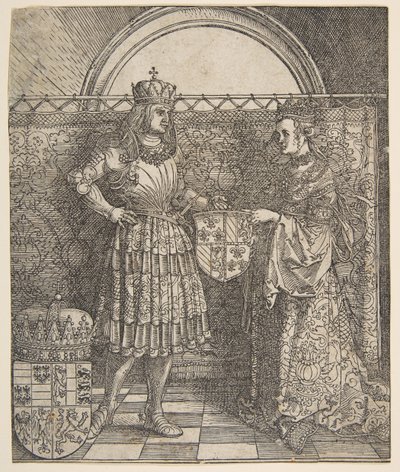 1515年，马克西米利安一世皇帝凯旋门下的勃艮第玛丽的订婚。 作者 阿尔布雷希特丢勒