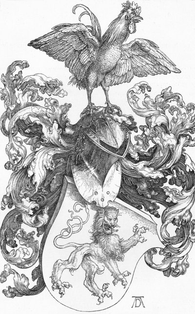 带狮子和公鸡的徽章，c1502-1503，1906年 作者 阿尔布雷希特丢勒