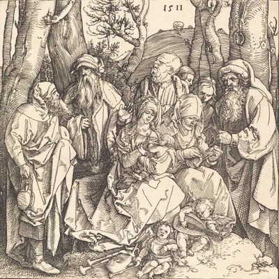 神圣的家庭和两个做音乐的天使，1511年。 作者 阿尔布雷希特丢勒