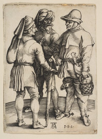 对话中的三位农民，ca。 1497。 作者 阿尔布雷希特丢勒