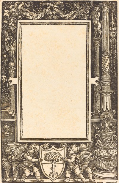 标题-边框是手持皮尔克海默徽章的普蒂，可能是1513年。 作者 阿尔布雷希特丢勒