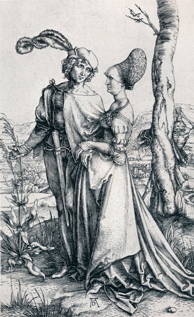 年轻夫妇受到死亡或长廊的威胁，1495年，1906年 作者 阿尔布雷希特丢勒