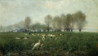 夕阳下乡下的火鸡（布面油画 作者 阿尔切斯特·坎普里亚尼（Alceste Campriani）
