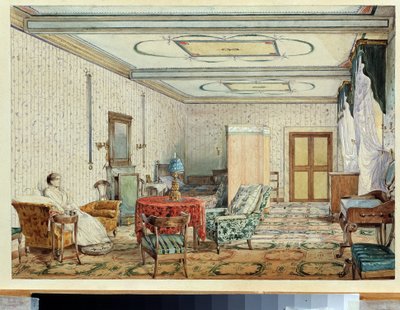 室内（内部）。Oeuvre de Alexander Andreyevich Ivanov (1806-1858)，纸上水彩画和白画，俄罗斯十九世纪艺术。国家艺术博物馆，尼诺夫哥罗德（俄罗斯） 作者 亚历山大·安德烈耶维奇·伊万诺夫（Aleksandr Andreevich Ivanov）