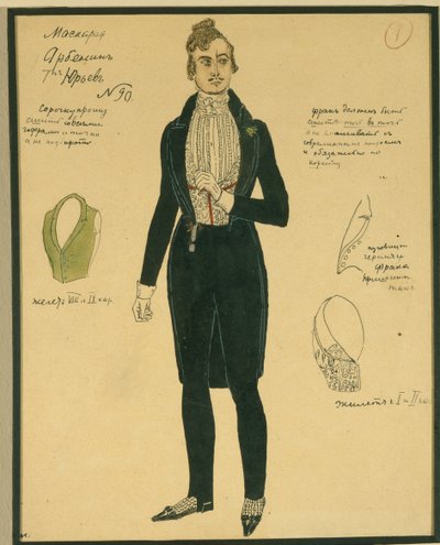 阿贝宁。莱蒙托夫（M. Lermontov）的戏剧《化妆舞会》的服装设计，1917年 作者 亚历山大·雅科夫列维奇·戈洛文