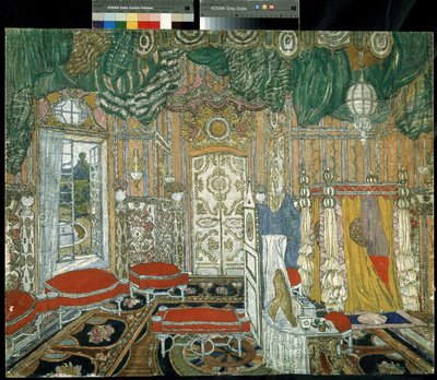 Decor preparatoire pour la piece de theatre Le mariage de Figaro de Pierre Augustin Caron de Beaumarchais (1732-1799)（P. de Beaumarchais 的戏剧作品《费加罗的婚礼》的舞台设计）。亚历山大-雅科夫列维奇-戈洛文的画作（亚历山大-戈洛文 作者 亚历山大·雅科夫列维奇·戈洛文