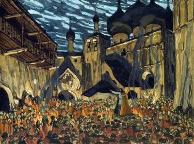 N. Rimsky-Korsakov 的歌剧 The Maid of Pskov 的舞台设计 - Golovin, Alexander Yakovlevich (1863-1930) - 1901 - 纸板上的蛋彩画 - 39x52 - 私人收藏 作者 亚历山大·雅科夫列维奇·戈洛文