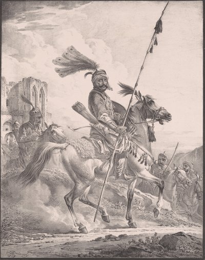 1819年，身穿军用盔甲的库尔德在马背上，1819年。 作者 亚历山大·奥尔洛夫斯基