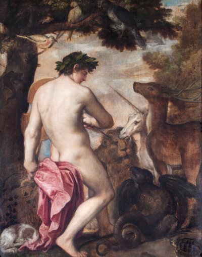 奥菲斯使动物陶醉》（布面油画） 作者 亚历山德罗 (1588–1649)（归属于）提香（作坊）和帕多瓦尼诺