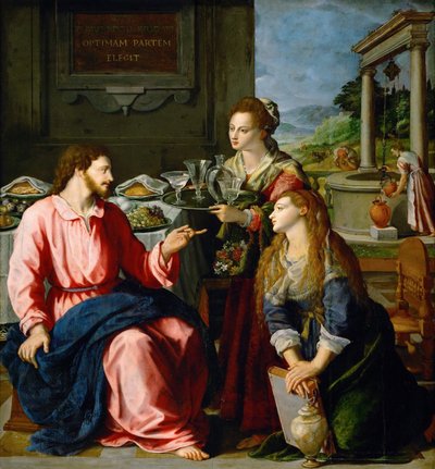 基督在马大和马利亚的家里 作者 亚历山德罗·阿洛里（Alessandro Allori）