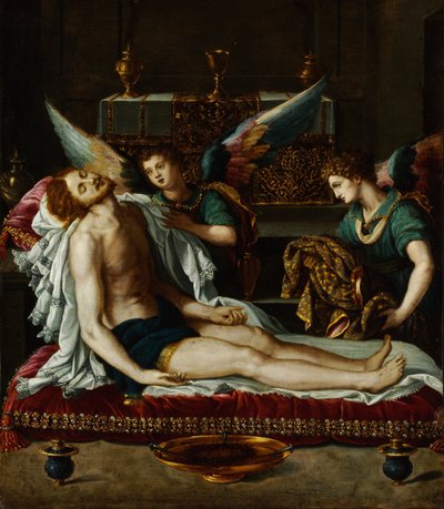 两位天使膏立的基督身体 作者 亚历山德罗·阿洛里（Alessandro Allori）