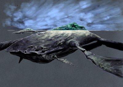 神奇的怪物和生物，神秘动物学：扎拉坦，巨大的海龟，类似于一座岛屿，亚历山德罗·洛纳蒂 (Alessandro Lonati) 绘画，2012 年 作者 亚历山德罗·洛纳蒂