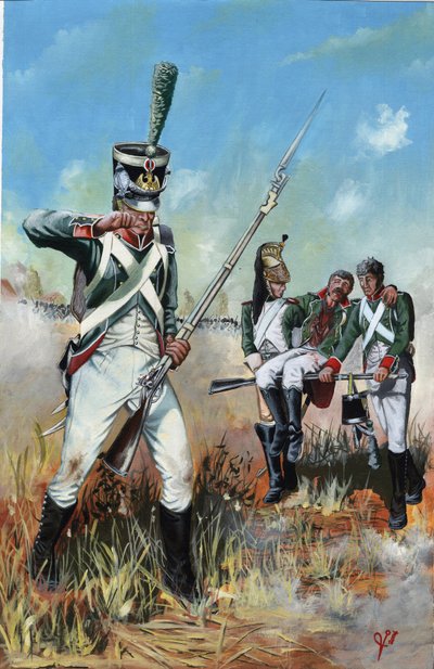 第一帝国（1804-1814 和 1815 年）：伟大的拿破仑军队士兵在意大利帮助受伤的战友。亚历山德罗-洛纳蒂的绘画作品 作者 亚历山德罗·洛纳蒂