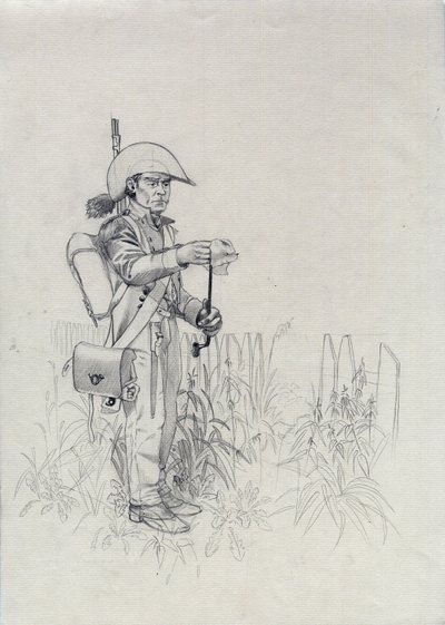 第一帝国（1804-1814 或 1815 年）：拿破仑军队士兵，步兵猎人（infantryhunter）。亚历山德罗-洛纳蒂的绘画作品 作者 亚历山德罗·洛纳蒂