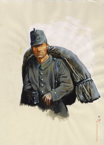 1914-1918 年第一次世界大战：在意大利阿尔卑斯山前线携带登山装备的奥地利狩猎者 作者 亚历山德罗·洛纳蒂