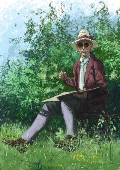 赫尔曼-黑塞在花园中作画 作者 亚历山德罗·洛纳蒂