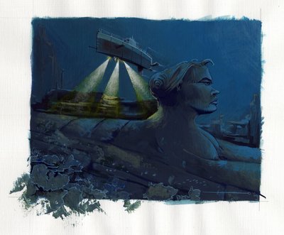 消失在亚特兰蒂斯海（Atlantis）下的神话岛屿图解：一艘潜艇（潜艇）探索海底，发现了传说中岛屿的废墟。 亚历山德罗·洛纳蒂 (Alessandro Lonati) 的彩色绘画。 作者 亚历山德罗·洛纳蒂