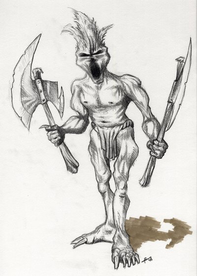 奇幻插画中的传奇怪物：手持斧头的巨魔战士。作者：Alessandro Lonati 作者 亚历山德罗·洛纳蒂