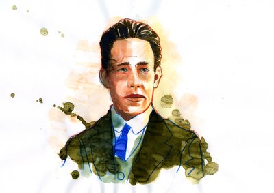 丹麦原子核物理学家尼尔斯·玻尔 (Niels Bohr, 1885-1962) 的肖像（丹麦物理学家尼尔斯·玻尔） 插图：Alessandro Lonati 作者 亚历山德罗·洛纳蒂
