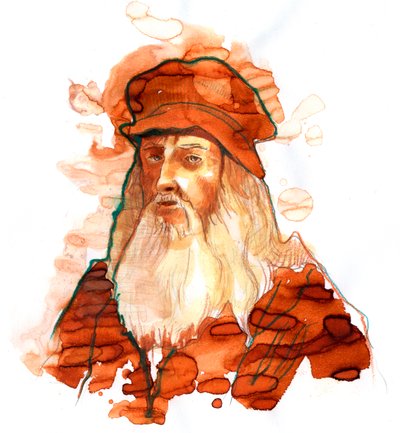 意大利艺术家和科学家莱昂纳多·达·芬奇的肖像（Leonardo da Vinci）（1452-1519）（意大利博学家莱昂纳多·达·芬奇的肖像） 作者 亚历山德罗·洛纳蒂