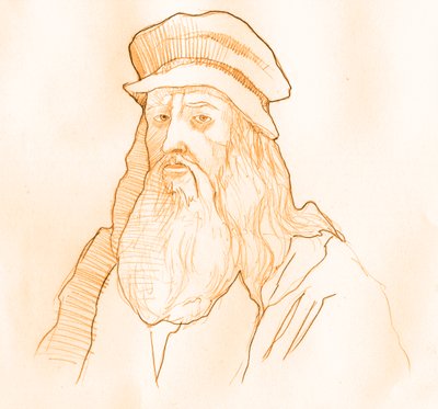 意大利艺术家和科学家莱昂纳多·达·芬奇的肖像（Leonardo da Vinci）（1452-1519）（意大利博学家莱昂纳多·达·芬奇的肖像） 作者 亚历山德罗·洛纳蒂