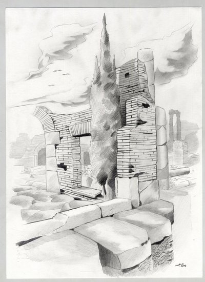 罗马的罗马时代遗址，罗马广场（foro romano） 亚历山大-洛纳蒂（Alessandro Lonati）绘图。 作者 亚历山德罗·洛纳蒂