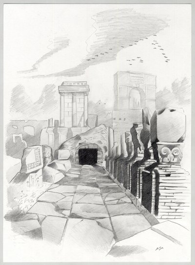罗马的罗马时代遗址，罗马广场（foro romano） 亚历山大-洛纳蒂（Alessandro Lonati）绘图。 作者 亚历山德罗·洛纳蒂