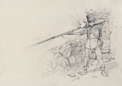 第二帝国（1852-1870）：步兵射击，奥地利军队士兵，奥匈帝国（Austro-Hungarian） 作者 亚历山德罗·洛纳蒂
