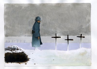 第一次世界大战：一名法国士兵在战争坟墓中瞻仰十字架 作者 亚历山德罗·洛纳蒂