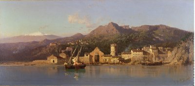 陶尔米纳，西西里岛看法，与埃特纳火山在背景中，1868年 作者 亚历山德罗·拉·沃尔佩