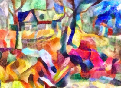 在树林里的房子，2017年，（混合媒体） 作者 亚历克斯·卡明克