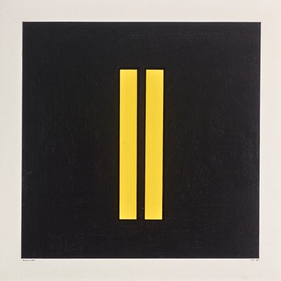 黑底黄柱，2021 年（卡片上的珐琅彩） 作者 亚历克斯·邓恩