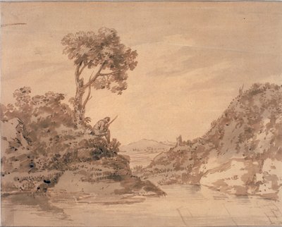 池畔人物风景（水彩、棕褐色和水洗） 作者 亚历山大·科曾斯