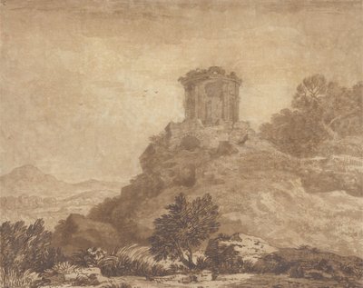 风景如画的庙宇，建于1756年（石墨和纸上水洗） 作者 亚历山大·科曾斯