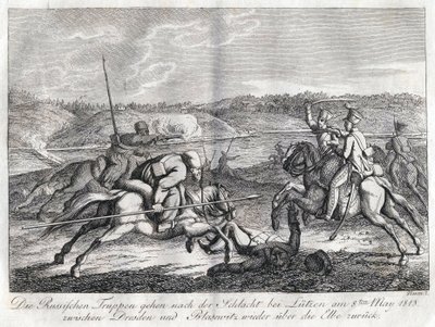 俄罗斯军队在卢岑战役后穿越易北河返回 - Sauerweid, Alexander Ivanovich (1783-1844) - 1813 - Etching - 21x26 - 私人收藏 作者 亚历山大·伊万诺维奇·绍尔维德