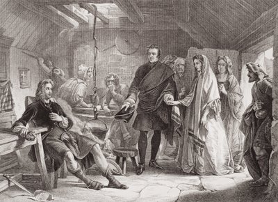 1747年，查尔斯王子和弗洛拉麦克唐纳在南尤伊斯特岛上的第一次会议，来自“英国和苏格兰历史插图”第二卷 作者 亚历山大约翰斯顿