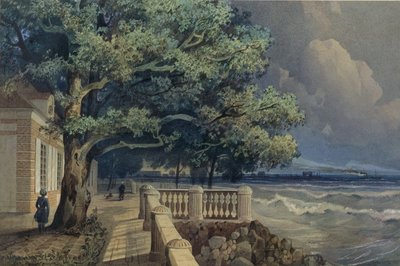 彼得霍夫的蒙普莱西尔宫的露台，1847年 作者 亚历山大·马特韦耶维奇·多罗戈夫
