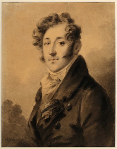 康斯坦丁·雅科夫列维奇·布尔加科夫肖像 (1782-1835) - 亚历山大·莫利纳里 (1772-1831) 的作品，纸上血色和粉笔，约 1800 年，28x22.3 厘米 - （康斯坦丁·雅科夫列维奇·布尔加科夫肖像，血色，黑色粉笔和白色 作者 亚历山大·莫里纳里