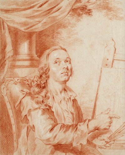 自画像--亚历山大（Alexandre）-罗斯林（1718-1793 年）的作品，纸上红色粉笔画 作者 亚历山大·罗斯林