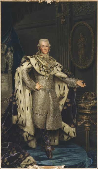 古斯塔夫三世--瑞典国王古斯塔夫三世（1746-1792）的肖像，由罗斯林，亚历山大（1718-1793）绘制。布面油画 作者 亚历山大·罗斯林